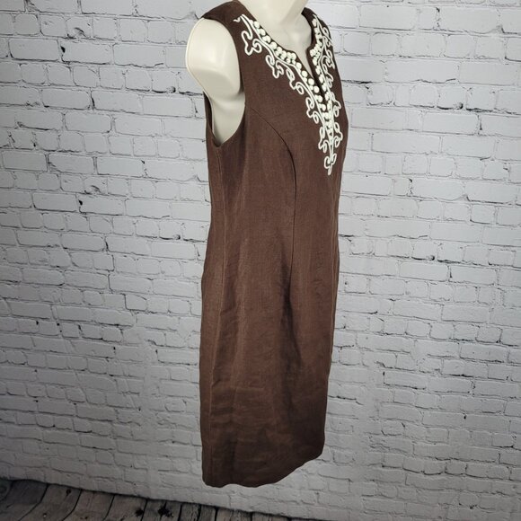 Talbots Brown 100% Linen Rhinestone Sleeveless Cotton Lined Sheath Dress 6P - Picture 11 of 11